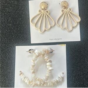 Gold and Cream Shell Earrings Set